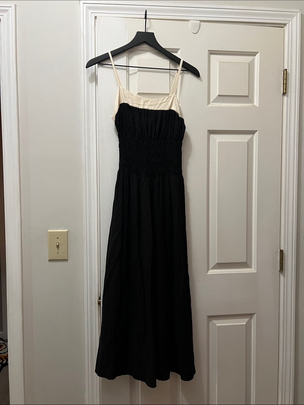 Black Smocked Midi Sundress with Cream Bodice